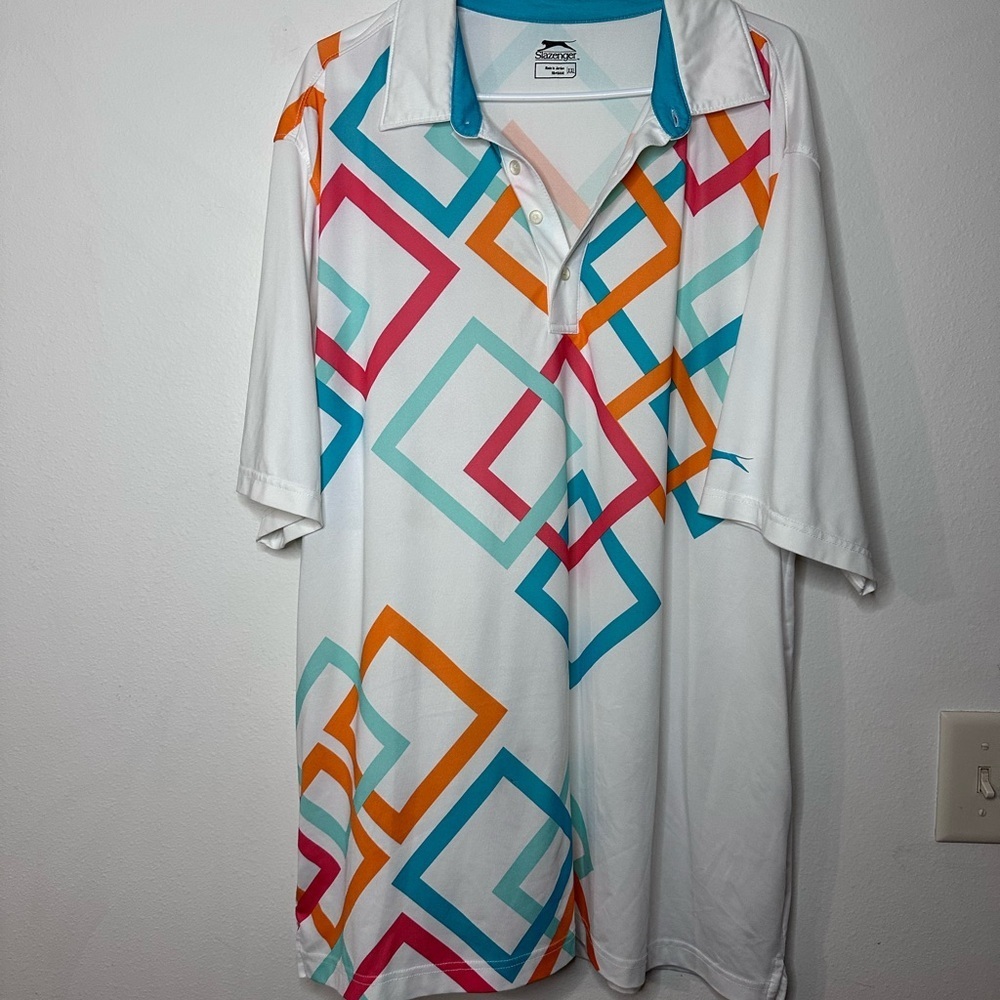 Slazenger White Polo with Colorful Geometric Design